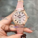 Perfect Replica Omega Rose Gold Diamond Case Pink Leather Strap Watch 